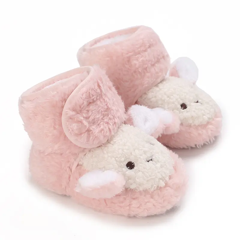 Autumn and Winter Fashionable New Cute Cartoon Children's Boots with Fleece Lining, Soft-Soled Warm Baby First Walking Shoes for