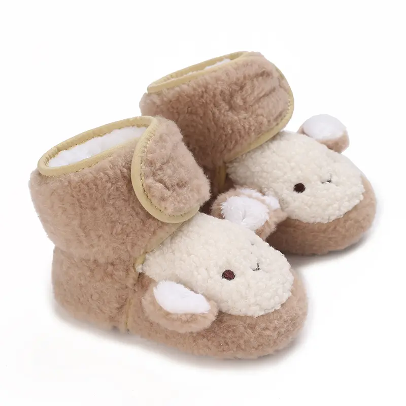 Autumn and Winter Fashionable New Cute Cartoon Children's Boots with Fleece Lining, Soft-Soled Warm Baby First Walking Shoes for