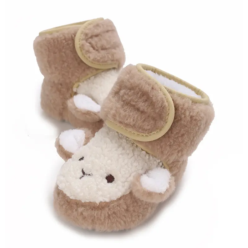 Autumn and Winter Fashionable New Cute Cartoon Children's Boots with Fleece Lining, Soft-Soled Warm Baby First Walking Shoes for