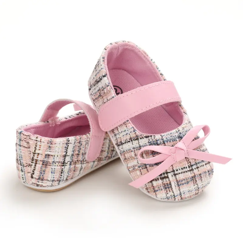 Classic PU Leather Girl Baby Shoes Bowknot Princess Flat Non-Slip Cotton Bottom Walking Newborn Crib Dress Shoes 0-18M