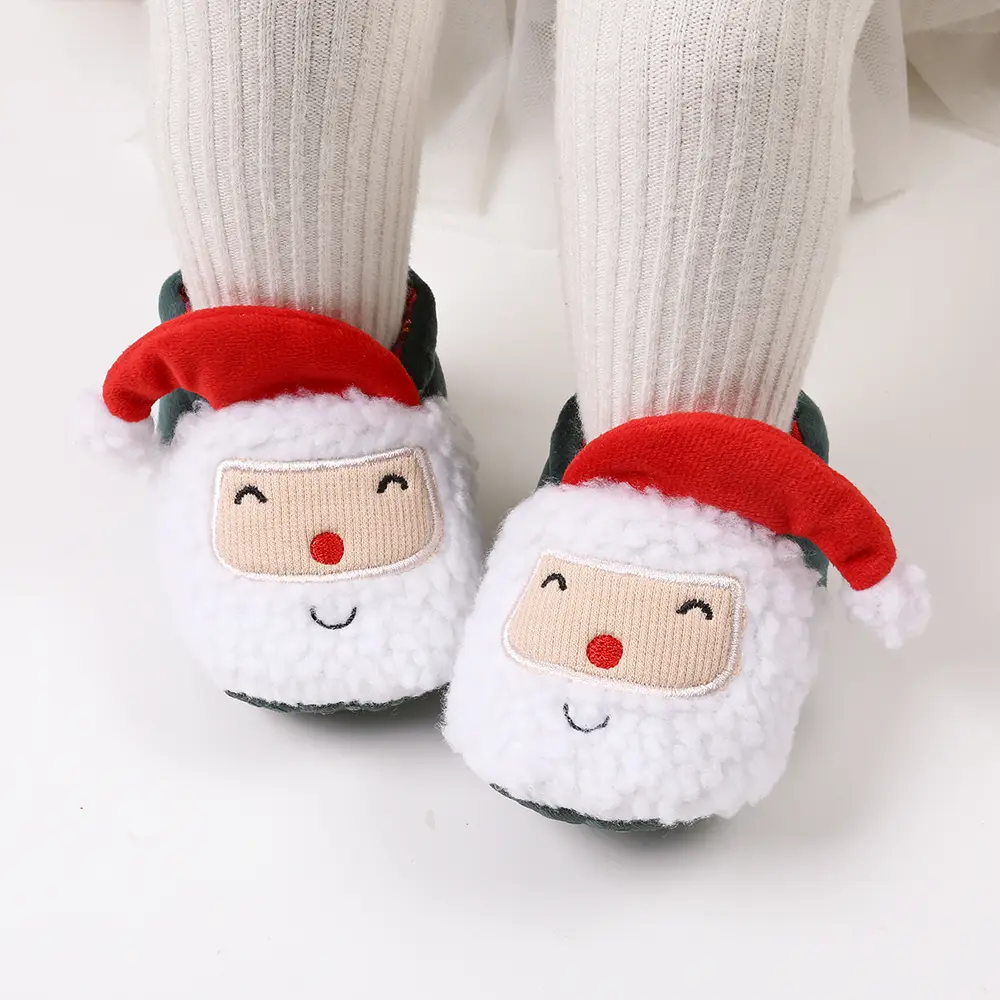Christmas themed cute cartoon comfortable boots, suitable for baby girls, soft and warm with plush boots, suitable for indoor an
