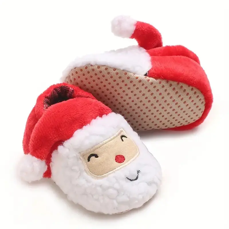 Christmas themed cute cartoon comfortable boots, suitable for baby girls, soft and warm with plush boots, suitable for indoor an
