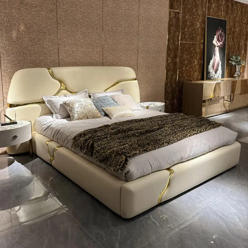 Pretty Luxury Modern Double Bed House Elegant Unique Italian Villa Bed Queen Size Camas De Dormitorio Bedroom Set Furniture