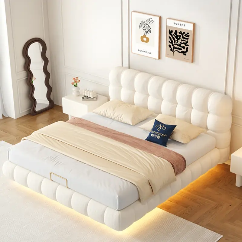 Cute Modern Simple Double Bed Frame White Princess Queen Size Bed Light Luxury Cama Matrimonial Bedroom Set Furniture