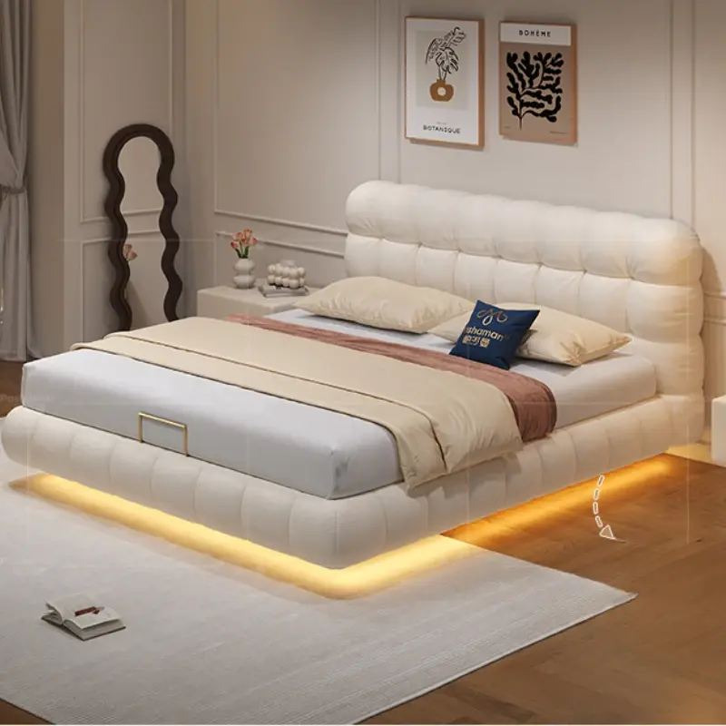 Cute Modern Simple Double Bed Frame White Princess Queen Size Bed Light Luxury Cama Matrimonial Bedroom Set Furniture