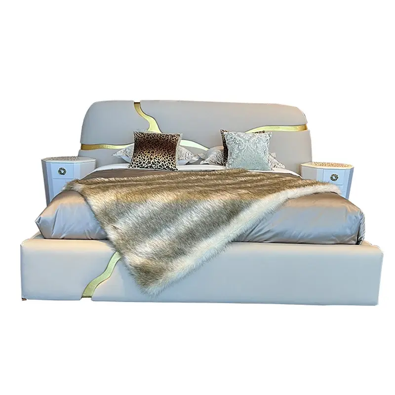 Pretty Luxury Modern Double Bed House Elegant Unique Italian Villa Bed Queen Size Camas De Dormitorio Bedroom Set Furniture