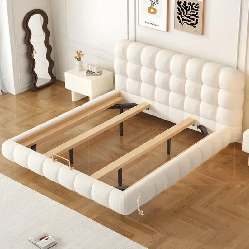 Cute Modern Simple Double Bed Frame White Princess Queen Size Bed Light Luxury Cama Matrimonial Bedroom Set Furniture