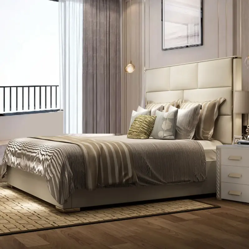Luxury Modern King Size Bed House Elegant Villa Adults Double Bed Leather Italian Cama Matrimonial Bedroom Set Furniture