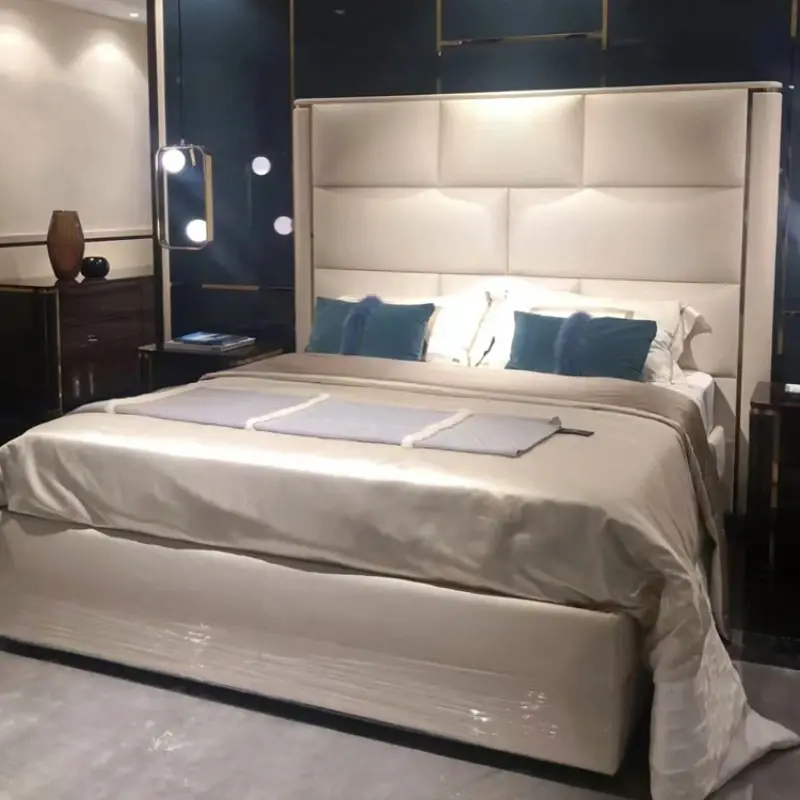 Luxury Modern King Size Bed House Elegant Villa Adults Double Bed Leather Italian Cama Matrimonial Bedroom Set Furniture