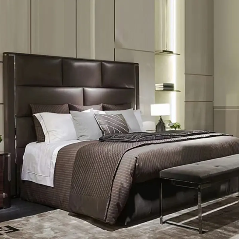 Luxury Modern King Size Bed House Elegant Villa Adults Double Bed Leather Italian Cama Matrimonial Bedroom Set Furniture