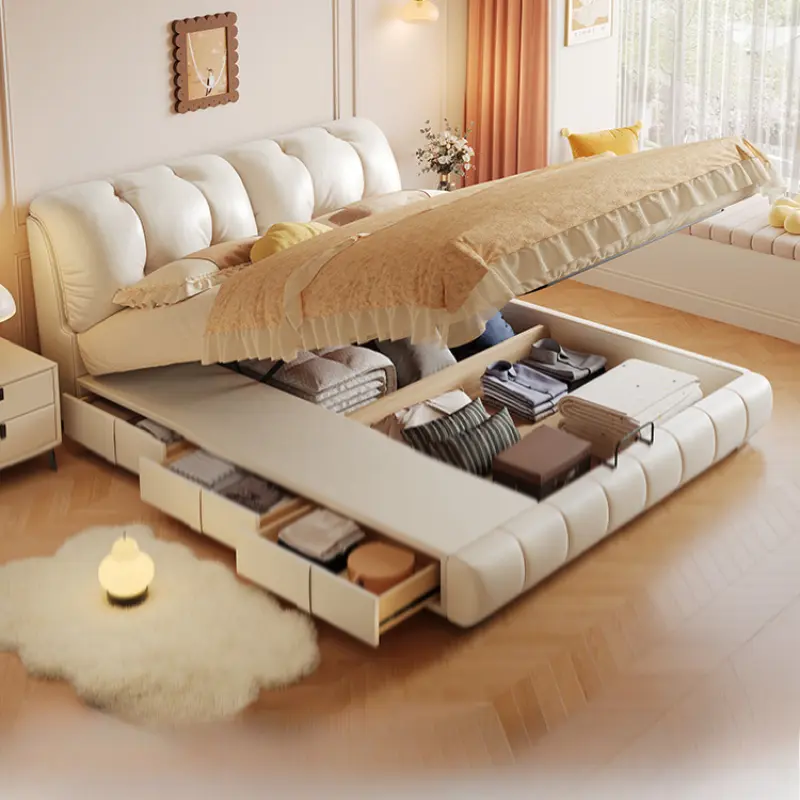 Princess Soft Leather Double Bed Modern Luxury Storage White Girls Double Bed King Size Cama Matrimonial Furniture For Bedroom