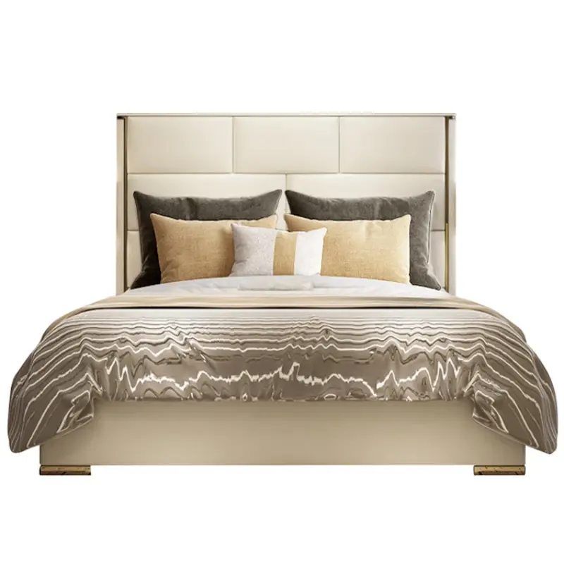 Luxury Modern King Size Bed House Elegant Villa Adults Double Bed Leather Italian Cama Matrimonial Bedroom Set Furniture