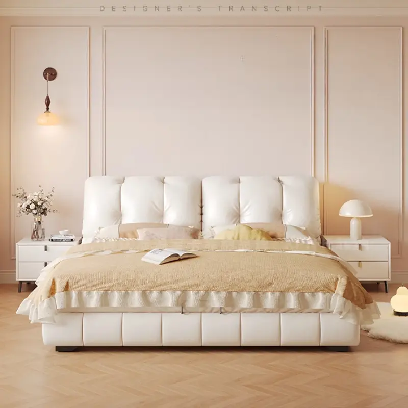 Princess Soft Leather Double Bed Modern Luxury Storage White Girls Double Bed King Size Cama Matrimonial Furniture For Bedroom
