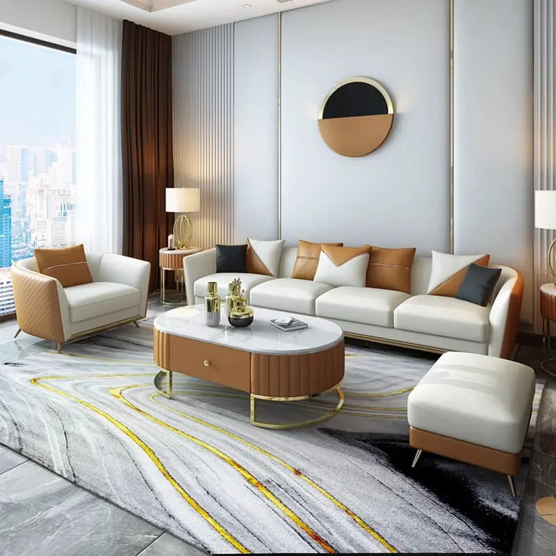 Genuine Leather Luxury Sofas Minimalist Italian Designer Modern 3 Piece Sofa Lounge Loveseat Divani Living Room Furniture