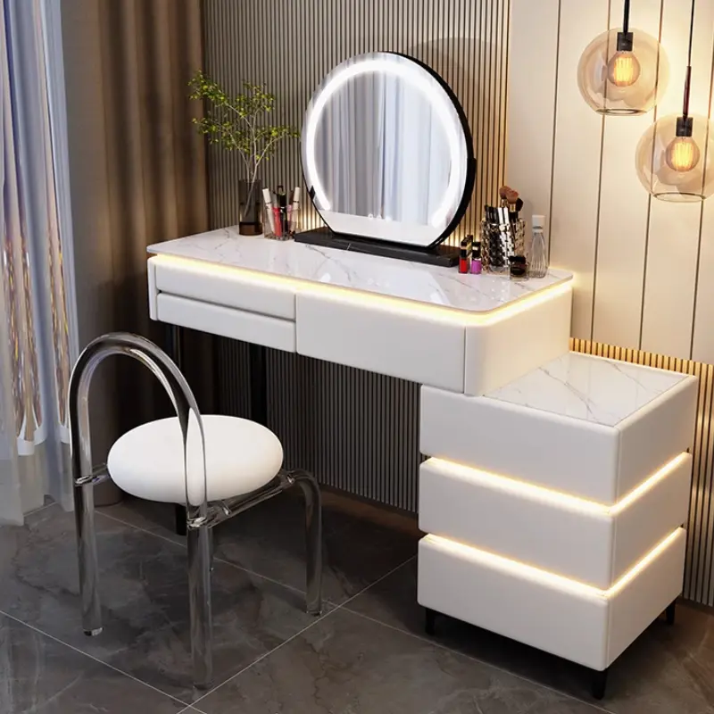 Wooden Luxury Modern Vanity Table Storage Organizer Nordic Girls Mirror Dressing Table Chair Lights Tocador Con Espejo Furniture