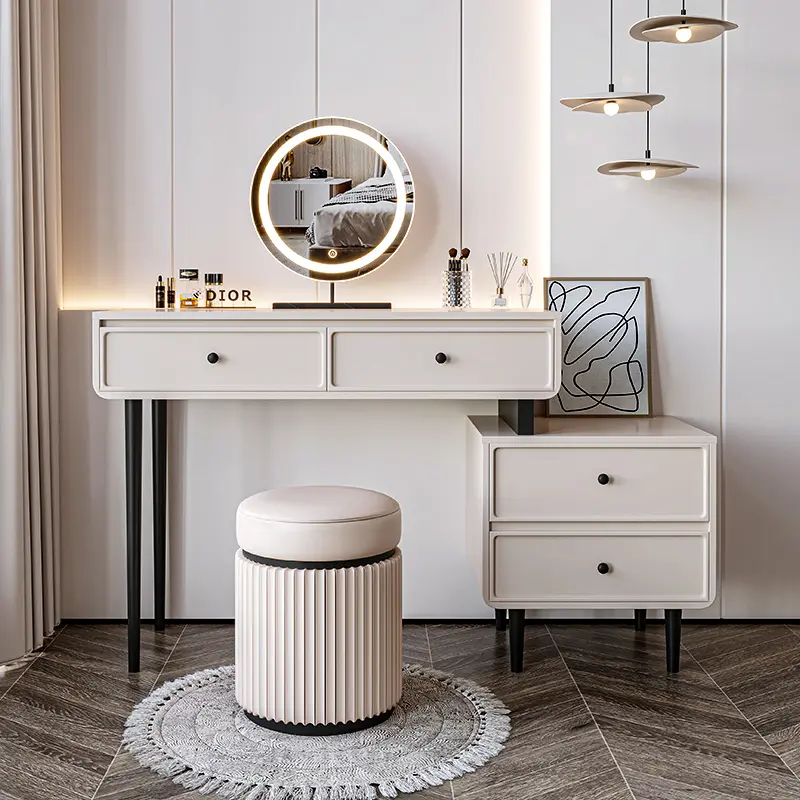 Small Space Makeup Vanity Table Drawer Girls Mirror Space Saving Dressing Table Seat Modern Tocador Maquillaje Furniture Bedroom