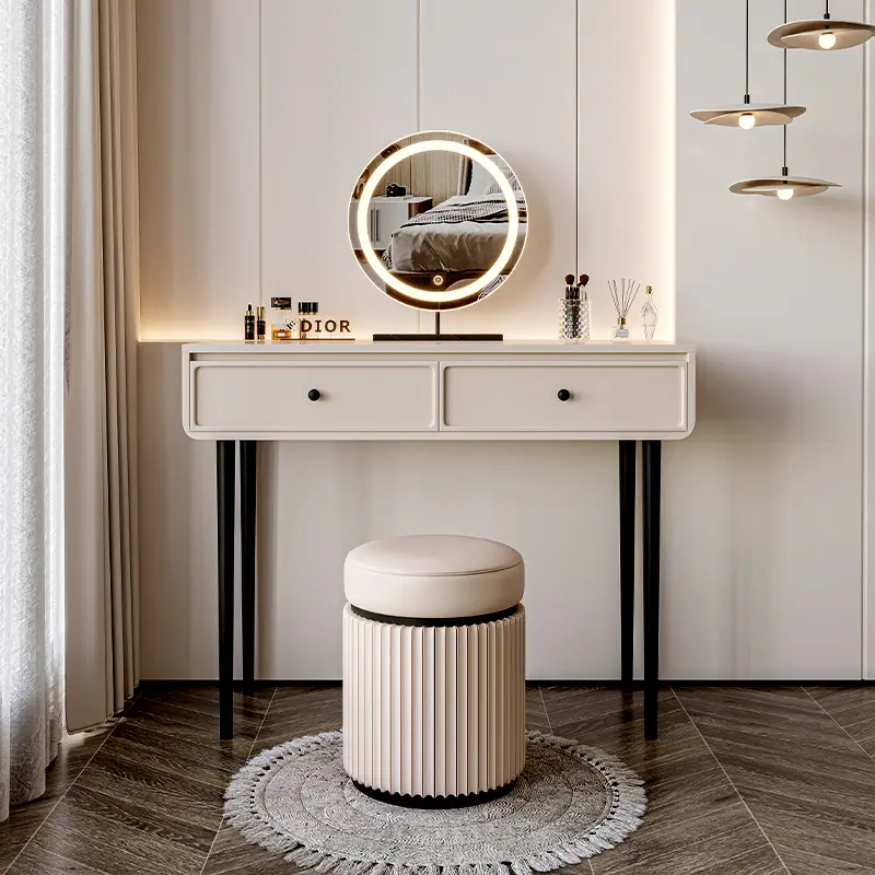 Small Space Makeup Vanity Table Drawer Girls Mirror Space Saving Dressing Table Seat Modern Tocador Maquillaje Furniture Bedroom
