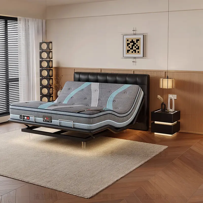 Electric Leather Luxury Bed Modern Adults Design Multifunctional Loft Double Bed Space Saving Mattress Lit 2 Personnes Furniture