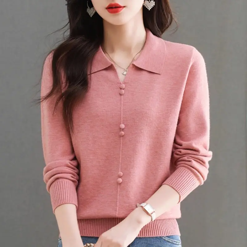 2025 Autumn Winter Women Sweater Solid Knitted Tops Casual Slim Pullover Korean Sweaters Chic Jumpers Tops Ladies Knitwear