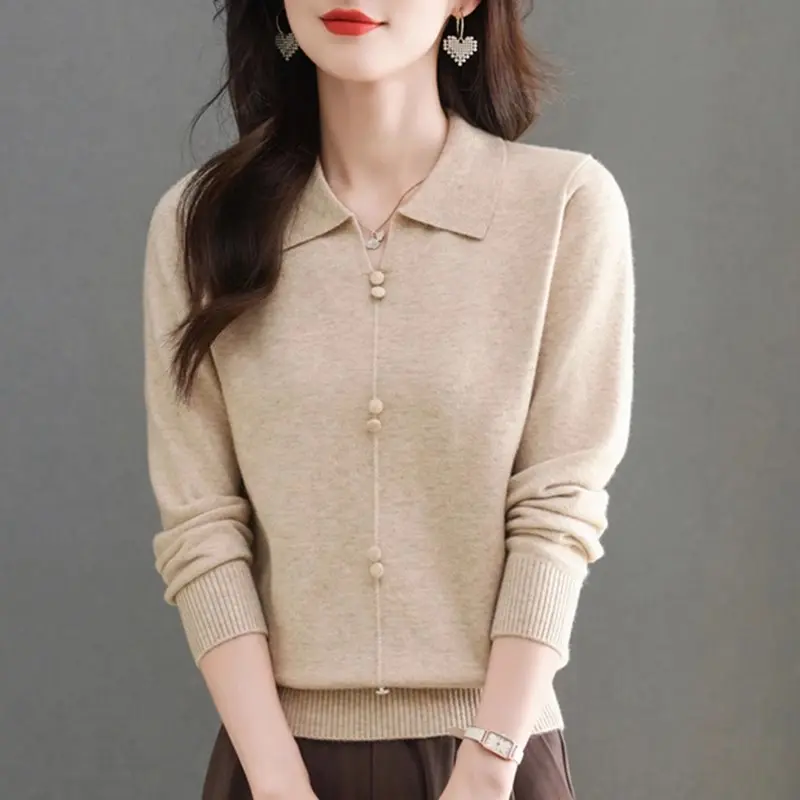 2025 Autumn Winter Women Sweater Solid Knitted Tops Casual Slim Pullover Korean Sweaters Chic Jumpers Tops Ladies Knitwear