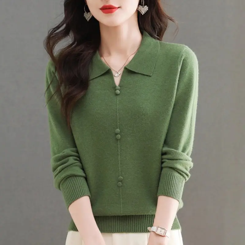 2025 Autumn Winter Women Sweater Solid Knitted Tops Casual Slim Pullover Korean Sweaters Chic Jumpers Tops Ladies Knitwear