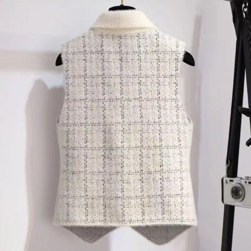 Imitate Mink Velvet Women Vest Jacket 2024New Autumn Winter Sleeveless Casual Suit Collar Waistcoat Short Ladies Vest Tops R2486