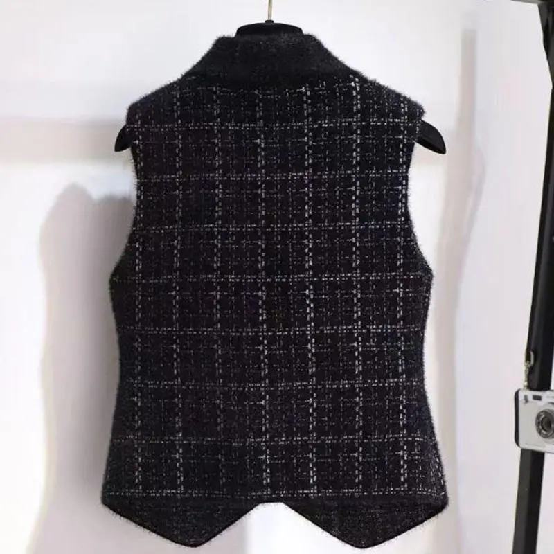 Imitate Mink Velvet Women Vest Jacket 2024New Autumn Winter Sleeveless Casual Suit Collar Waistcoat Short Ladies Vest Tops R2486