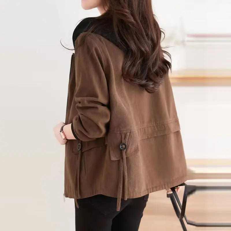 Spring Autumn Trench Coat Female Hooded Korean Women  Windbreaker Jacket 2025 New Fashion Long Sleeved Outwear Ladies