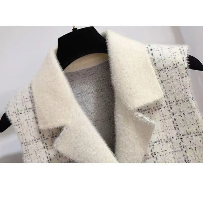 Imitate Mink Velvet Women Vest Jacket 2024New Autumn Winter Sleeveless Casual Suit Collar Waistcoat Short Ladies Vest Tops R2486