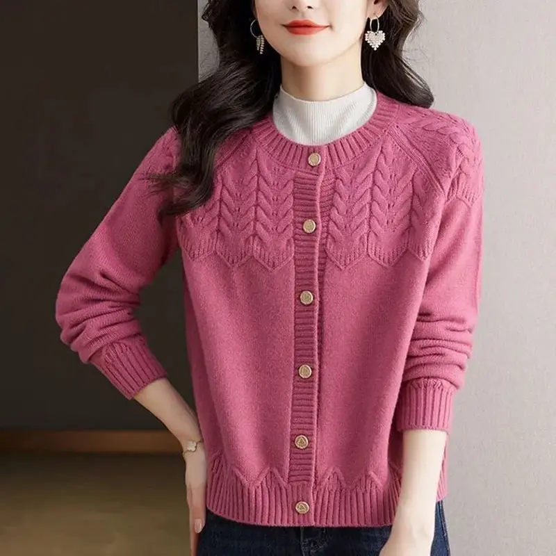 Knitting Cardigan Women Sweater 2025New Spring Autumn Solid Round Neck Female Sweater Jacket Vintage Casual Waichuan Ladies Tops