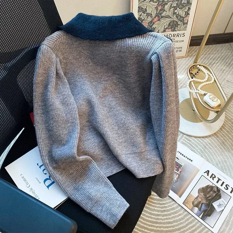 Knitted Cardigan Stitching Jacket Women Clothing Spring Autumn Winter 2025 New Lapel Outerwear Sweater Female Casual Ladies Tops