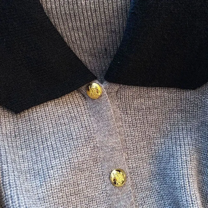 Knitted Cardigan Stitching Jacket Women Clothing Spring Autumn Winter 2025 New Lapel Outerwear Sweater Female Casual Ladies Tops