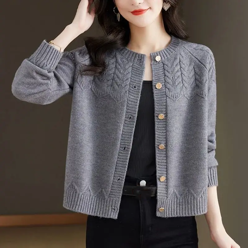 Knitting Cardigan Women Sweater 2025New Spring Autumn Solid Round Neck Female Sweater Jacket Vintage Casual Waichuan Ladies Tops