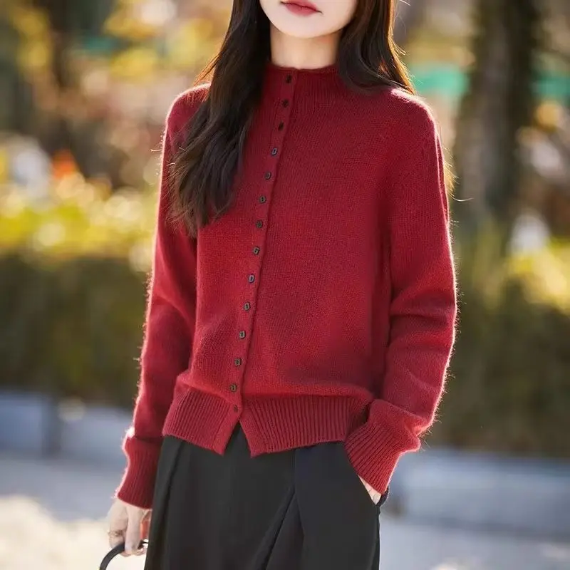 New Korean Single Breasted Knitted Cardigan Women Autumn Winter Fashion Sweater Coat Female Leisure Solid Color Knit Ladies Tops