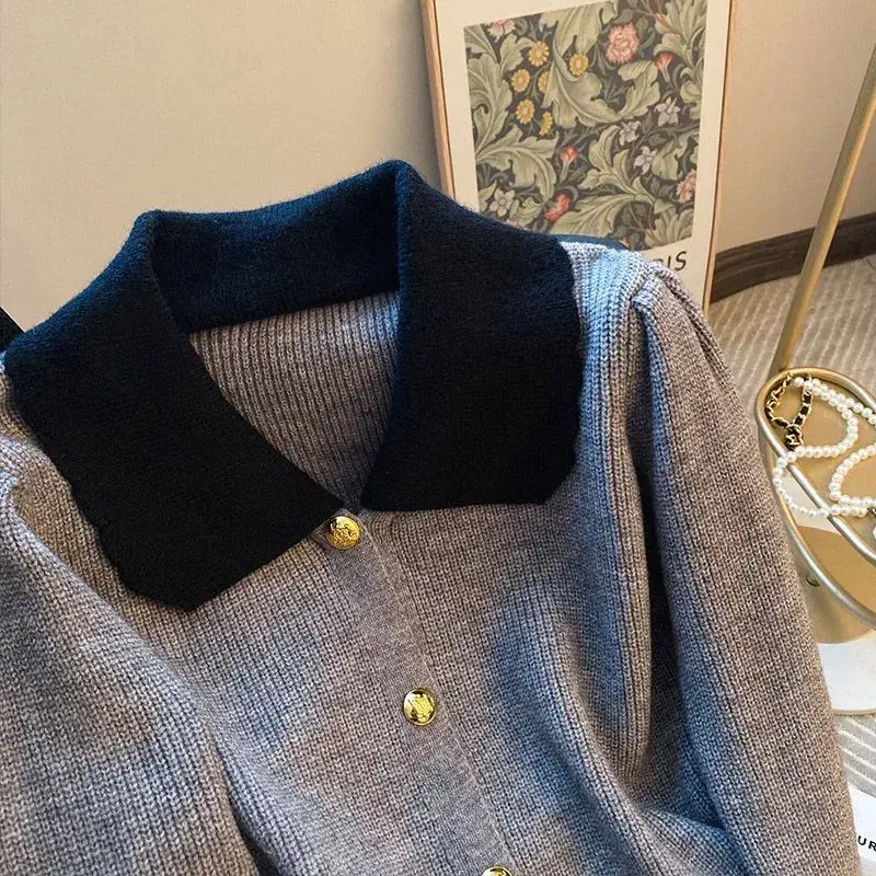 Knitted Cardigan Stitching Jacket Women Clothing Spring Autumn Winter 2025 New Lapel Outerwear Sweater Female Casual Ladies Tops