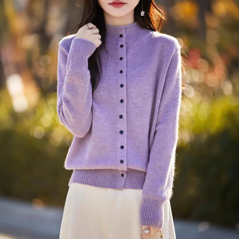 New Korean Single Breasted Knitted Cardigan Women Autumn Winter Fashion Sweater Coat Female Leisure Solid Color Knit Ladies Tops