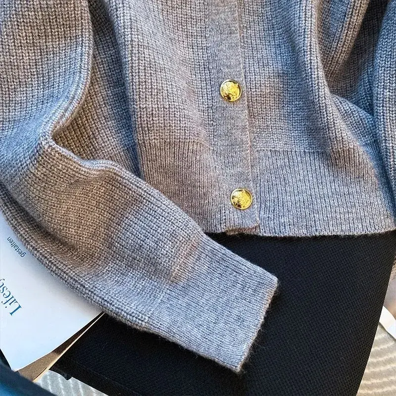 Knitted Cardigan Stitching Jacket Women Clothing Spring Autumn Winter 2025 New Lapel Outerwear Sweater Female Casual Ladies Tops