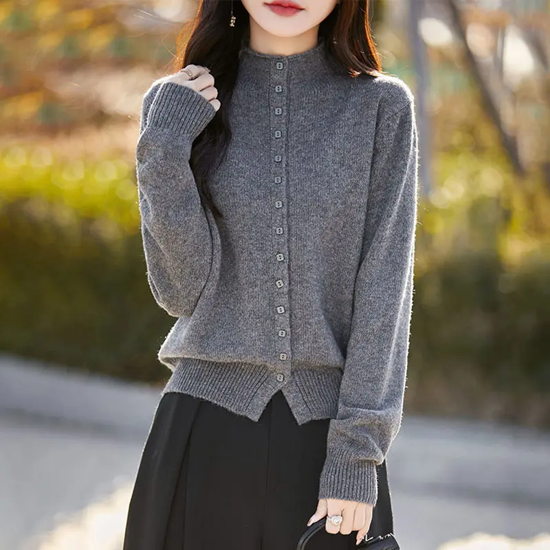 New Korean Single Breasted Knitted Cardigan Women Autumn Winter Fashion Sweater Coat Female Leisure Solid Color Knit Ladies Tops