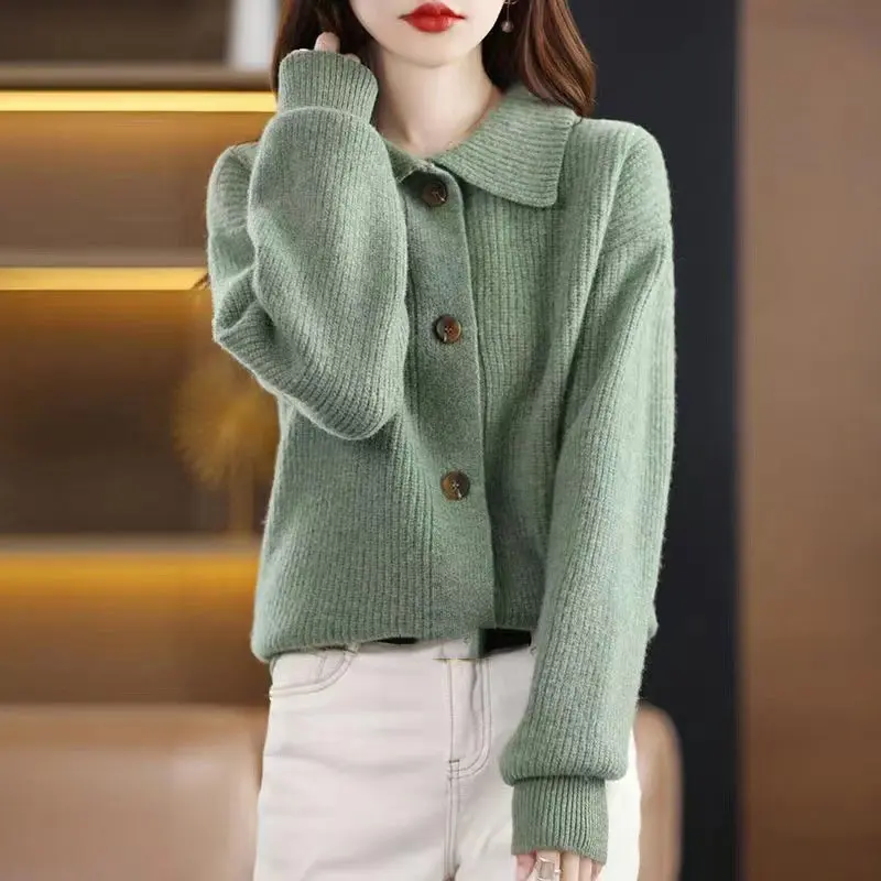 New 2025 Autumn Winter Korean Single Breasted Knitted Cardigan Women Fashion Sweater Coat Female Solid Color  Knit Ladies Tops
