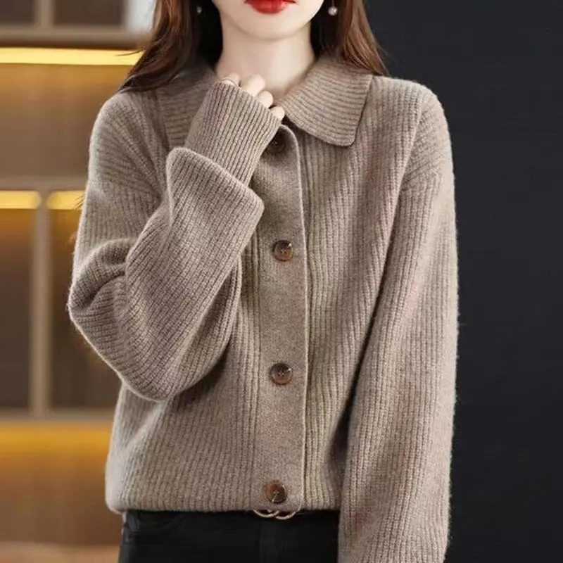 New 2025 Autumn Winter Korean Single Breasted Knitted Cardigan Women Fashion Sweater Coat Female Solid Color  Knit Ladies Tops