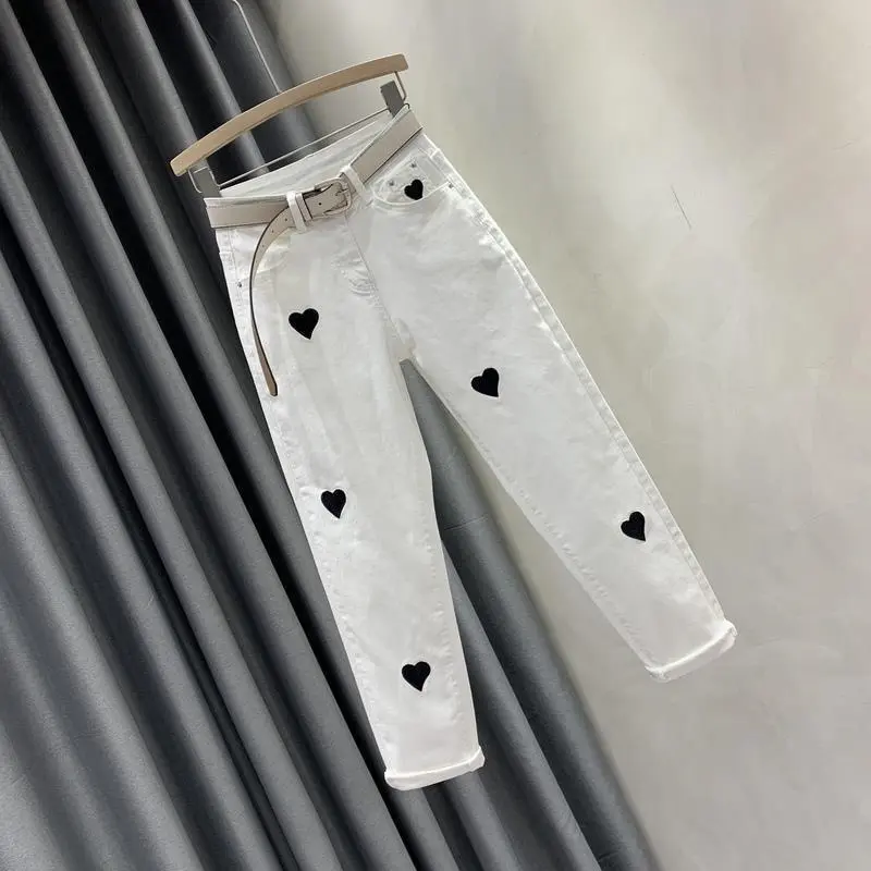 2025 Embroidered Jeans Pants Women's High Waist Slim Hot Drilling Pencil Pants Ladies Casual Elegant Denim Pants Trousers Female