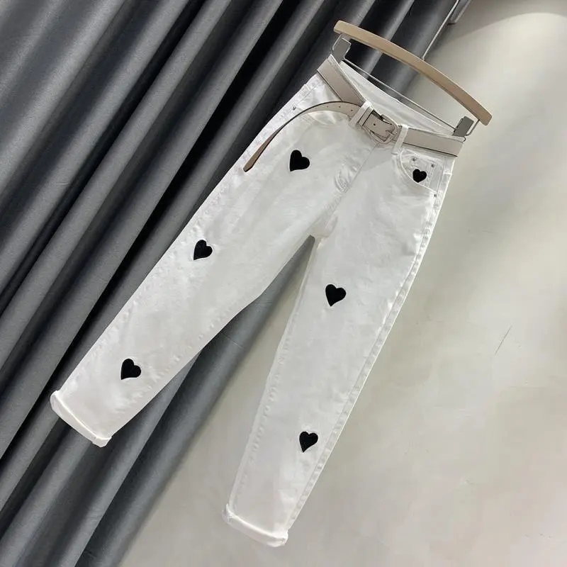 2025 Embroidered Jeans Pants Women's High Waist Slim Hot Drilling Pencil Pants Ladies Casual Elegant Denim Pants Trousers Female