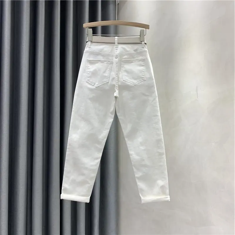 2025 Embroidered Jeans Pants Women's High Waist Slim Hot Drilling Pencil Pants Ladies Casual Elegant Denim Pants Trousers Female
