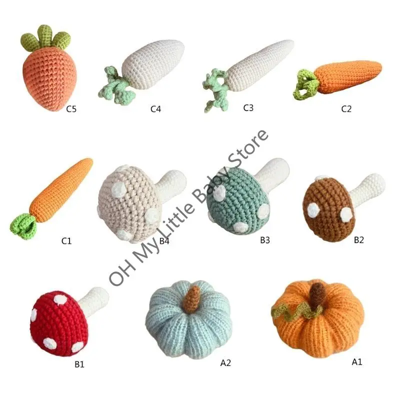 Baby Knit Mushrooms carrots Photo Props Soft Comfortable Crochet Toys for Newborns Knit Pumpkin Shape Baby Posing Accessory