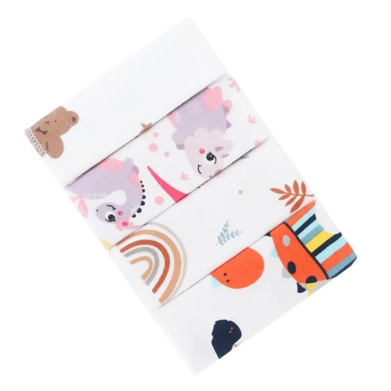 4Pcs Cartoon Print Washcloth Infant Wash Hand Face Wipes Baby Cotton Square Towels Handkerchief Muslin Cloth Feeding Bib
