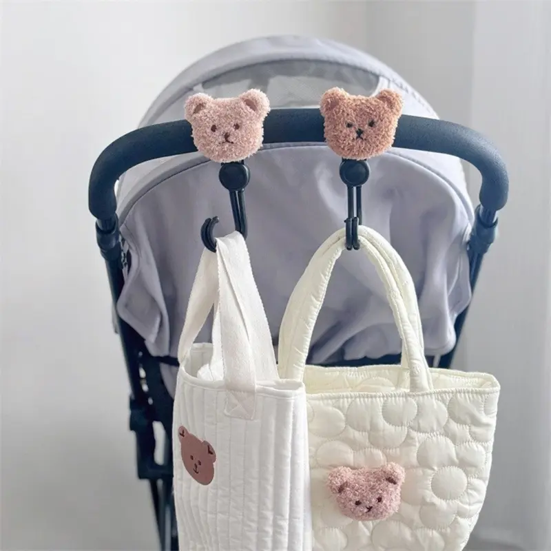 Baby Stroller Double Hook Cartoon Bear Baby Stroller Hanger Cart Hook and Loop Fastener Stroller Accessories