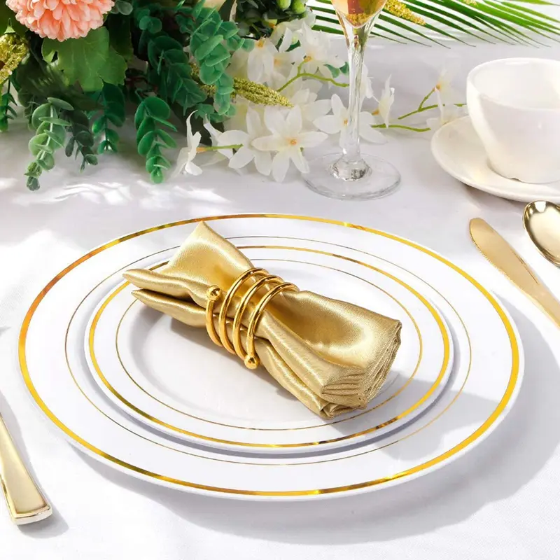 Gold Plastic Plates - 25 Dinner Plates And 25 Salad Plates Party Plastic Plates Disposable Plates For Party