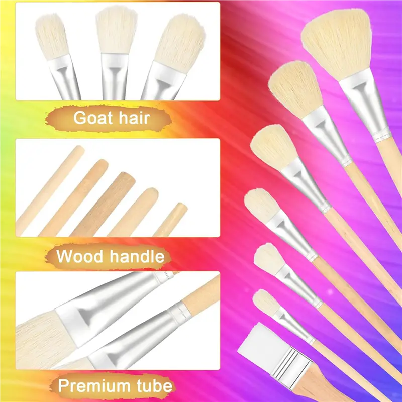 HGHO Acrylic Painting Mop Brushes, 7 Pieces Various Sizes Acrylic Painting Mixing Brushes For Acrylic Watercolor Oil Art Durable