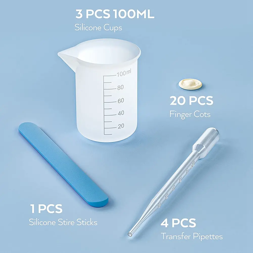 HGHO Silicone Measuring Cups Kit With Silicone Popsicle Stir Stick, Pipettes, Finger Cots For Epoxy Resin Mixing, Molds