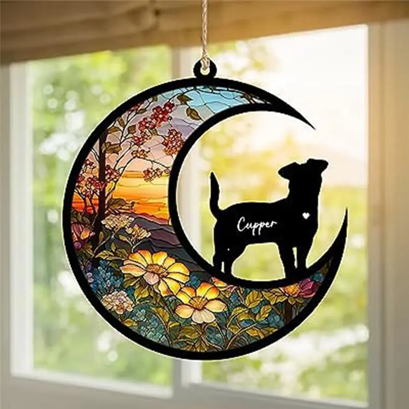 HGHO Cat Memorial Suncatcher, Personalized With Name Date Cat Breeds Suncatcher, Pet Loss Suncatcher, Stained Acrylic Light Dura